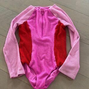 Mumu Kids Pink and Red Long Sleeve Swimsuit Size 6/7